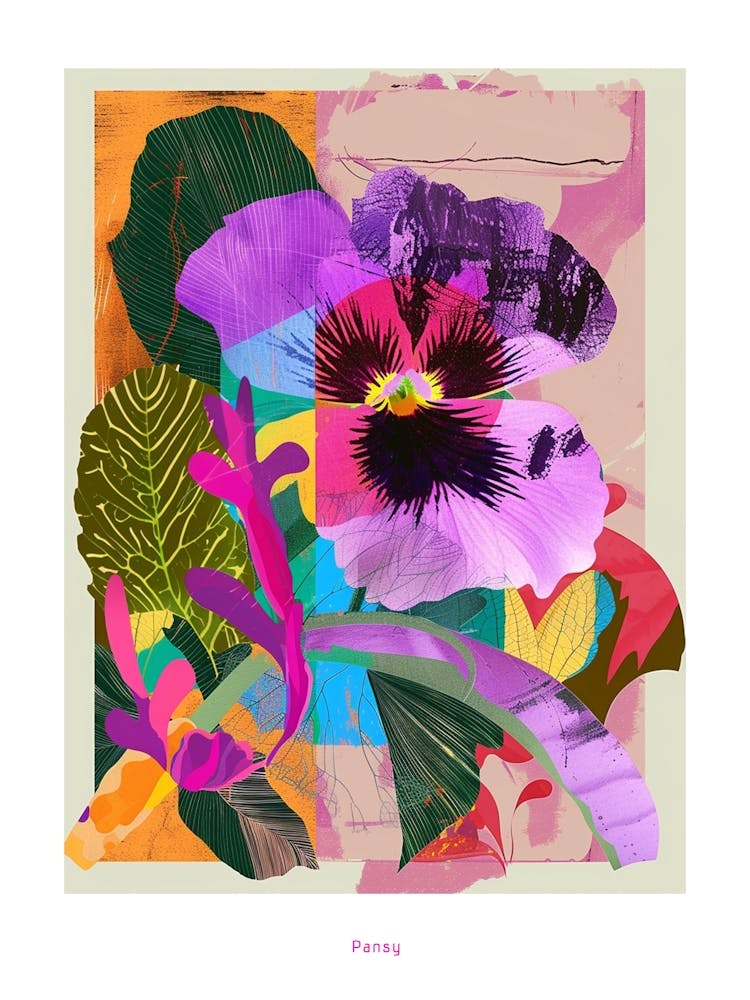 Pansy 3 Neon Flower Collage Poster