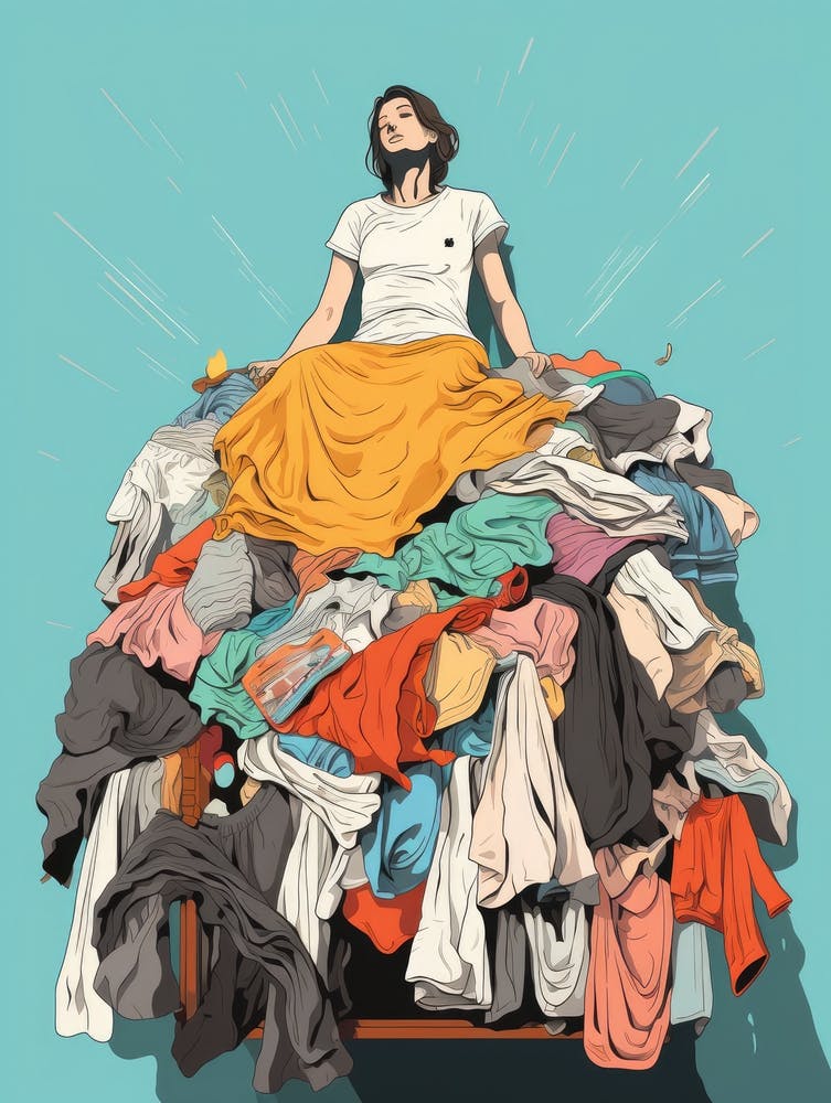 Woman In A Pile Of Clothes