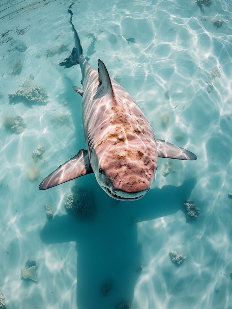 Drone Photograph Of A Shark Swimming In Crystal Clear 1