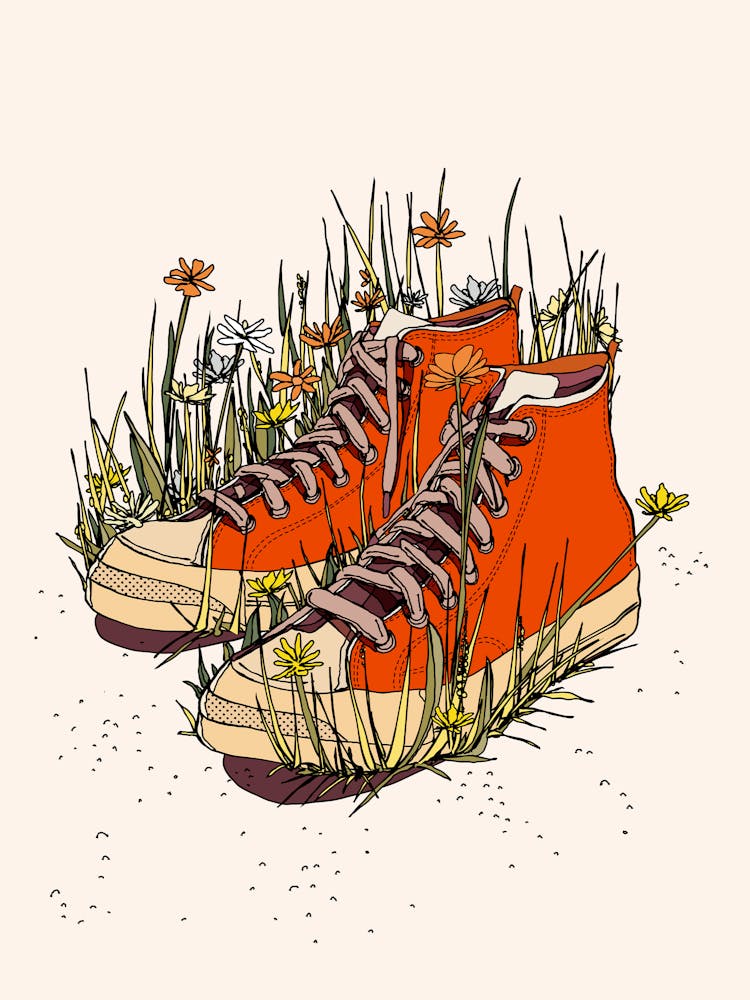 Orange Sneakers In The Grass