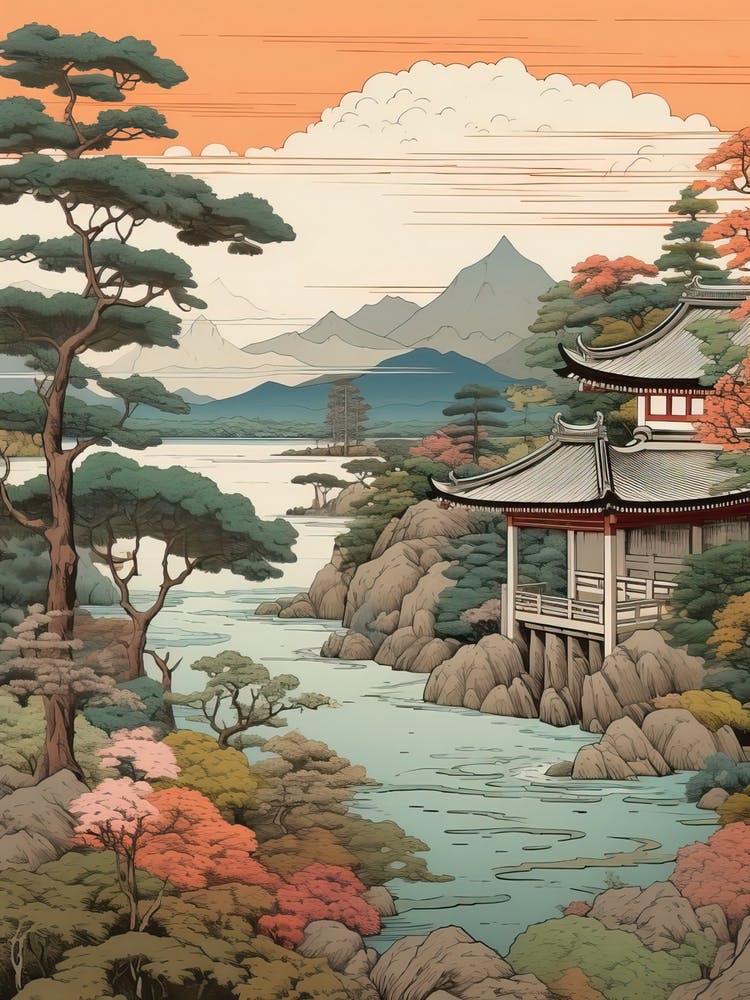 Amanohashidate In Kyoto, Ukiyo E Drawing 7
