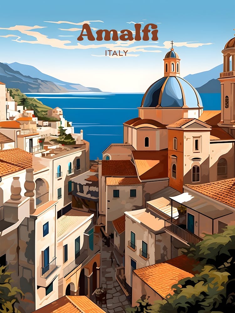 Amalfi Italy Travel Art Illustration