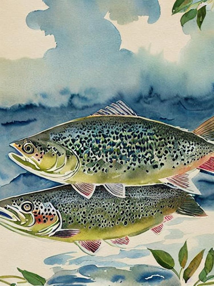 Meerforelle Vintage Grafik Aquarell