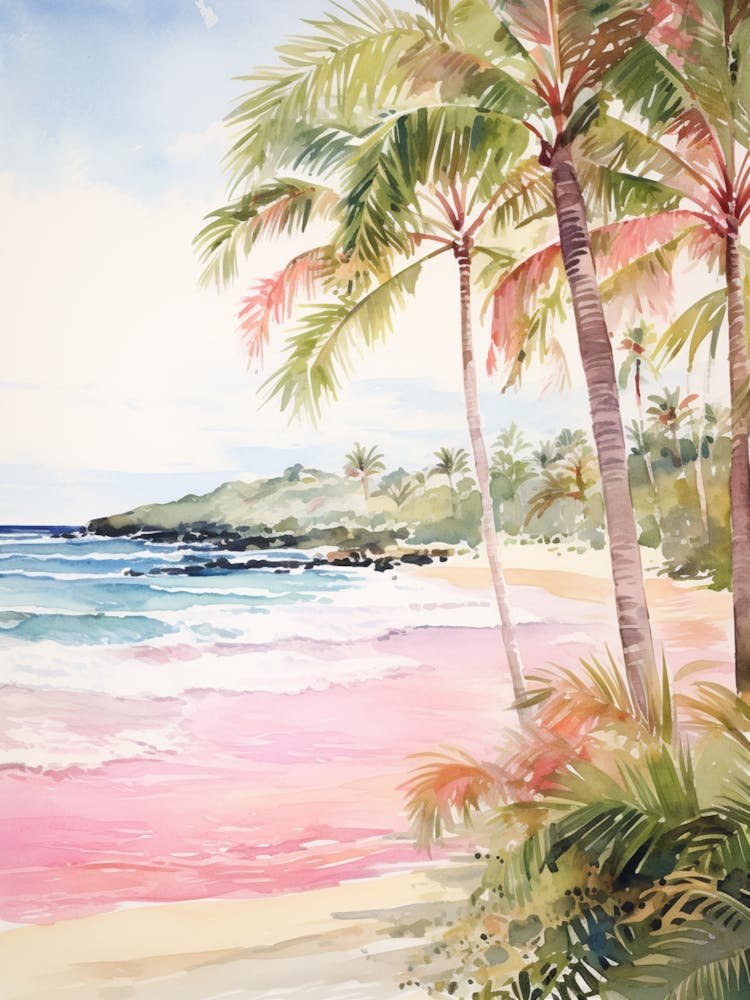 Watercolor Painting Of Anakena Beach, Easter Island 1