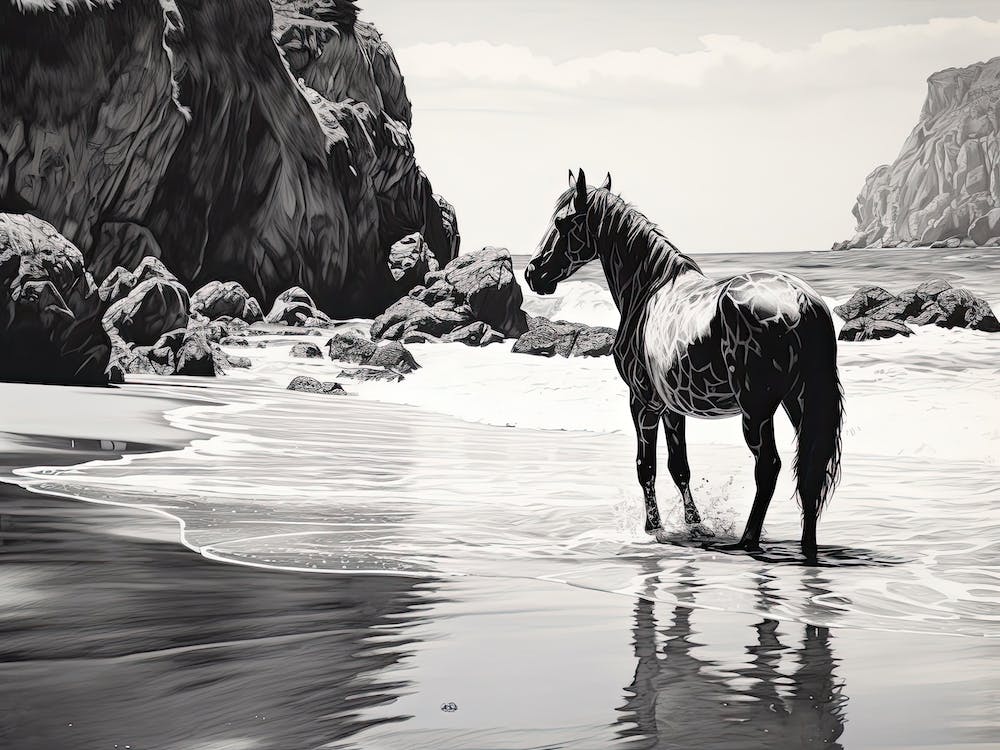 A Horse Oil Painting In Pfeiffer Beach California, Usa, Landscape 1