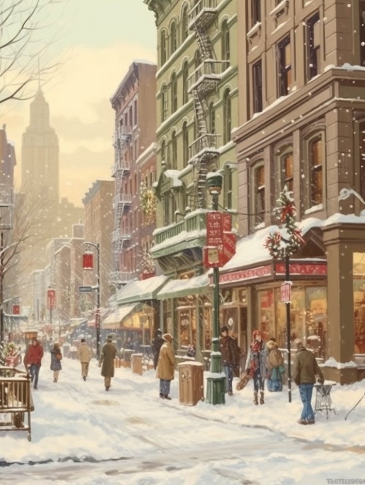 Vintage Winter Illustration New York City Usa 4