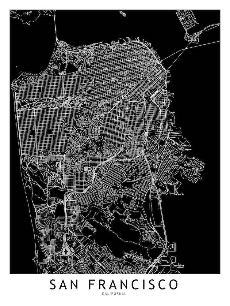 San Francisco Black And White Map