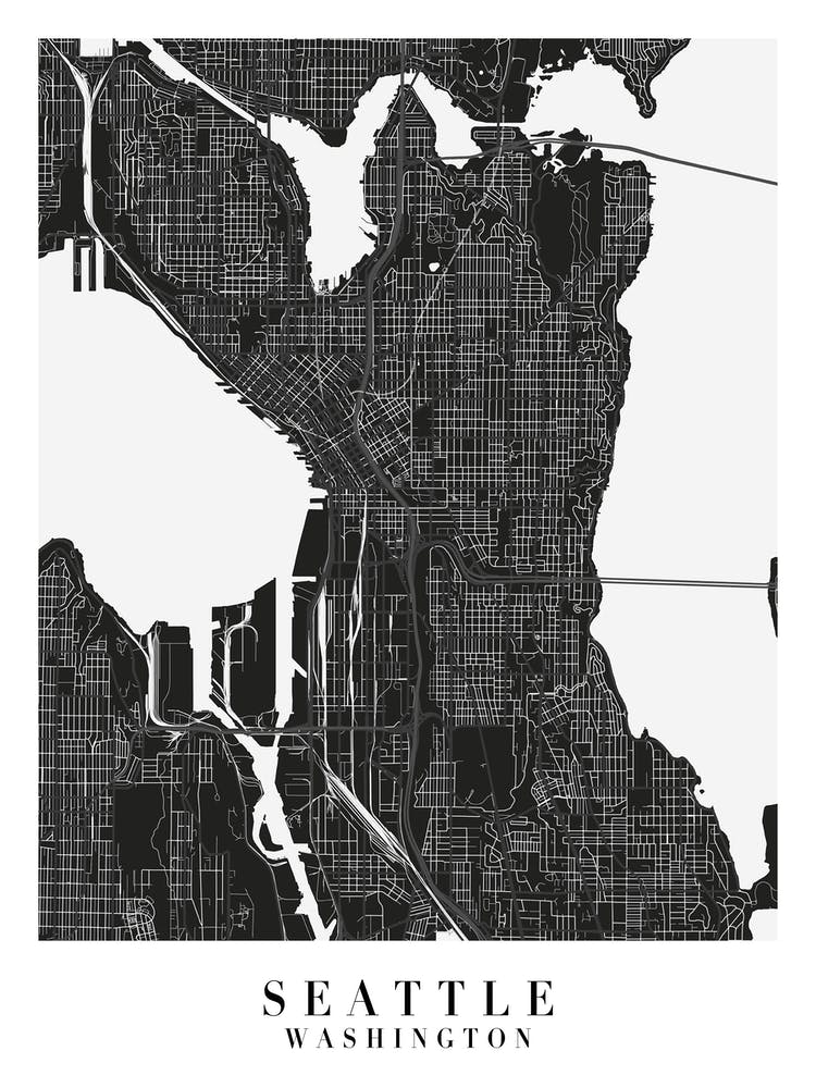 Seattle Washington Minimal Black Mono Street Map 
