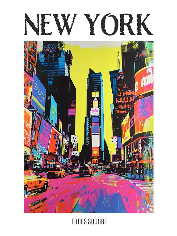 Times Square New York Colourful Silkscreen Illustration 2 Poster