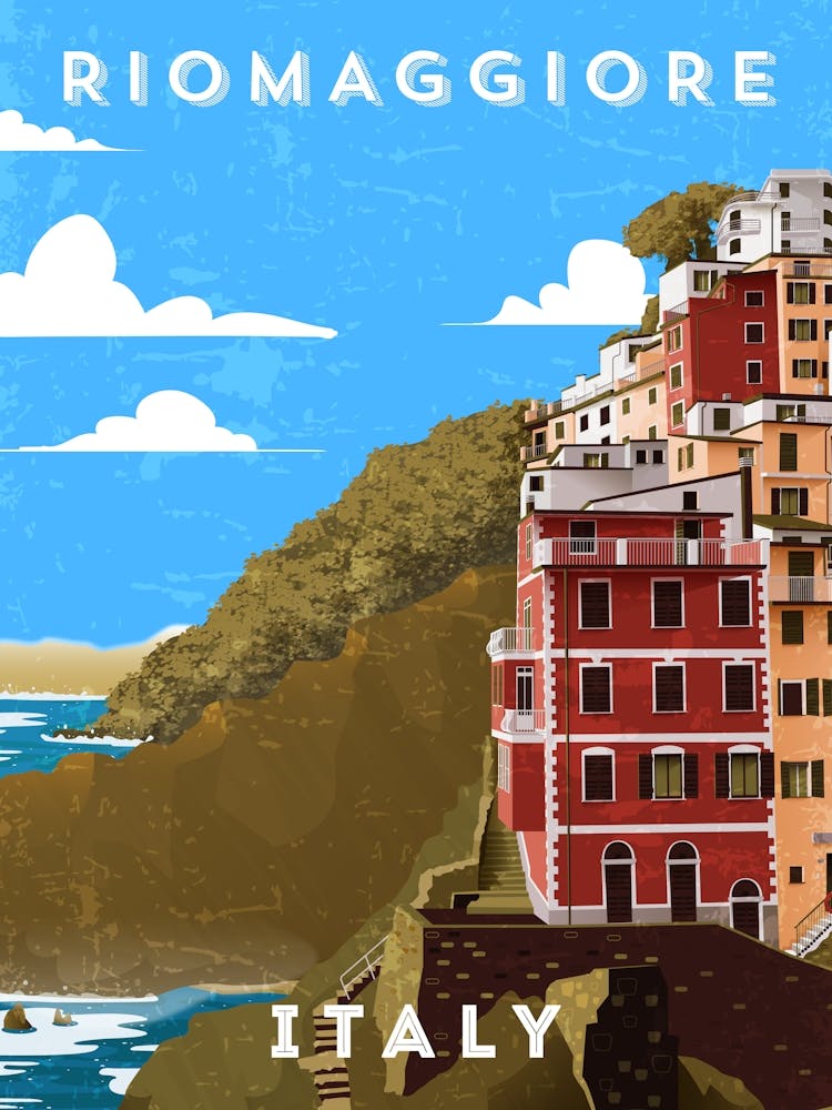 Riomaggiore, Italy — Retro travel minimalist art poster