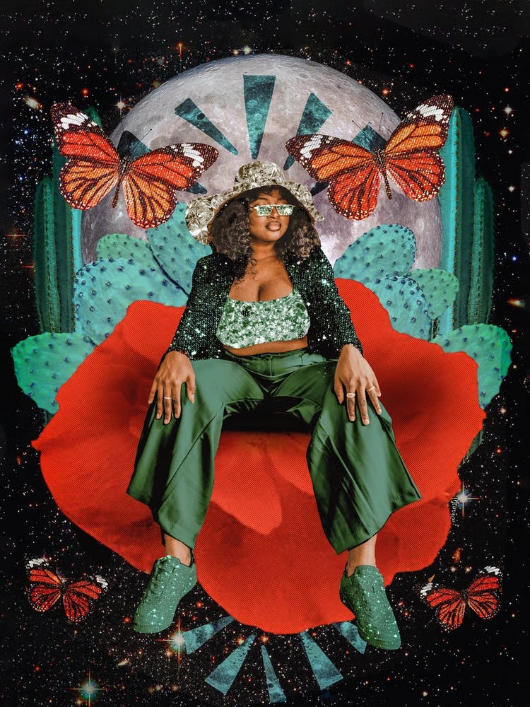 Cactus Moon Glitter Woman Collage