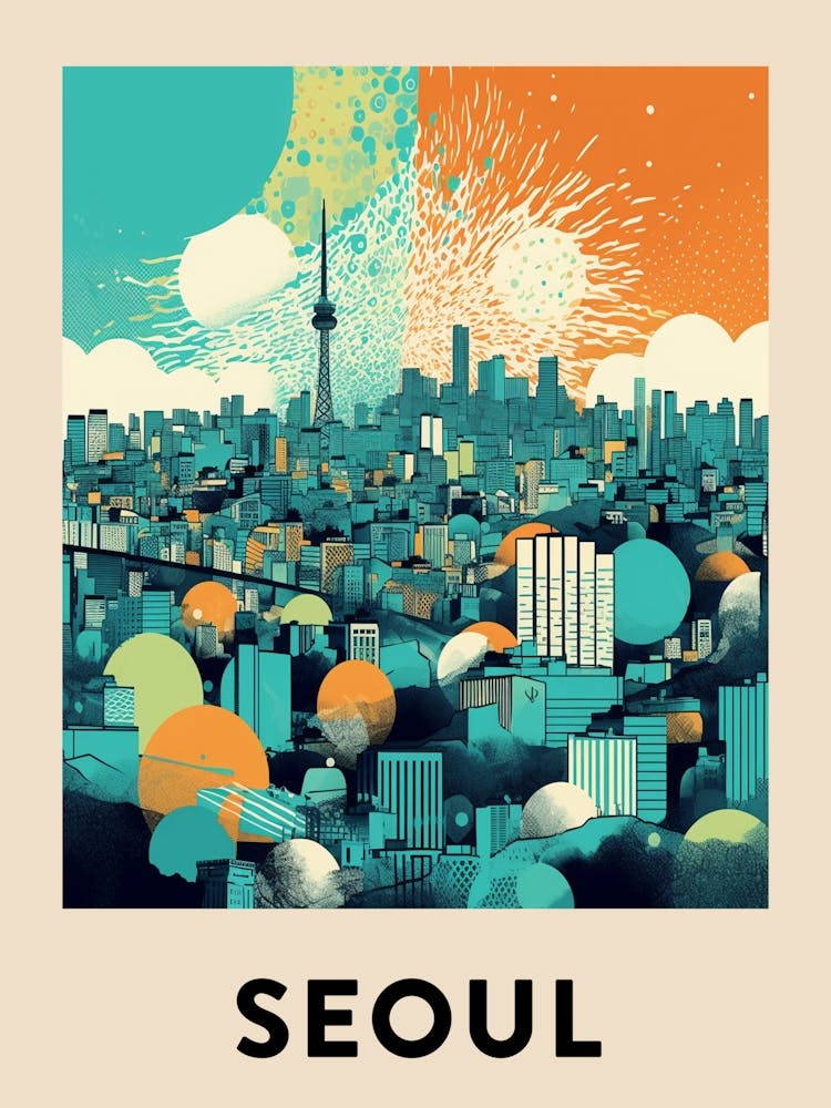 Seoul 6 Vintage Travel Poster