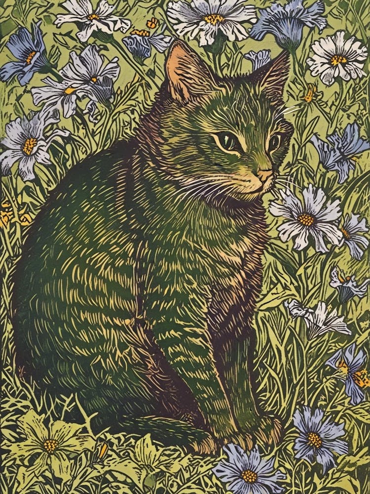 Cat In Daisies