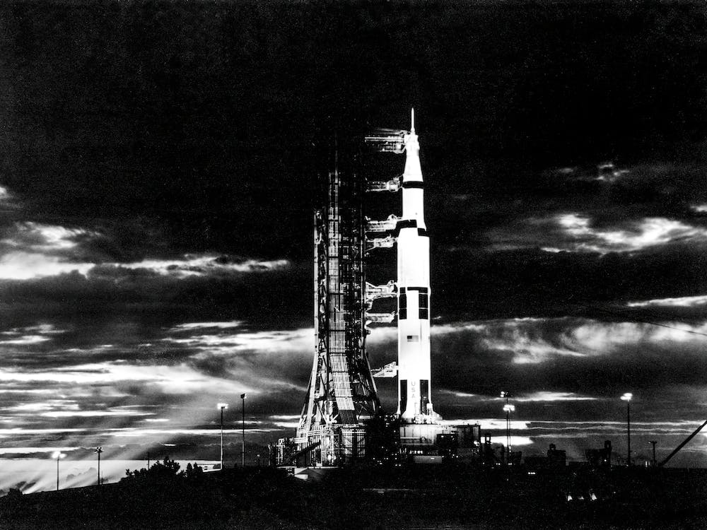 Searchlights Illuminate This Nighttime Scene At Pad A, Launch Complex 39, Kennedy Space Center, Florida, Showing The Apollo 17