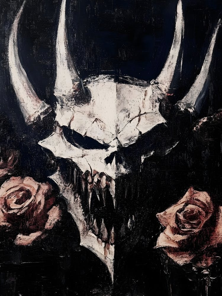 Dark Gothic Demon Skull With Roses