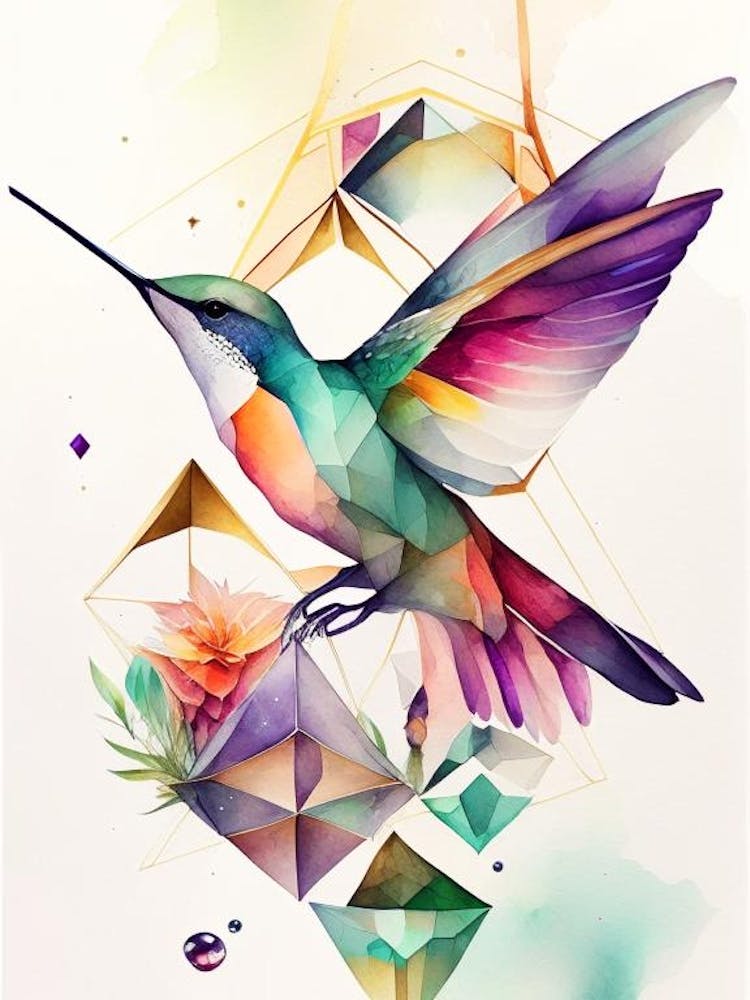 Hummingbird And Geometric Shapes Cute Neon