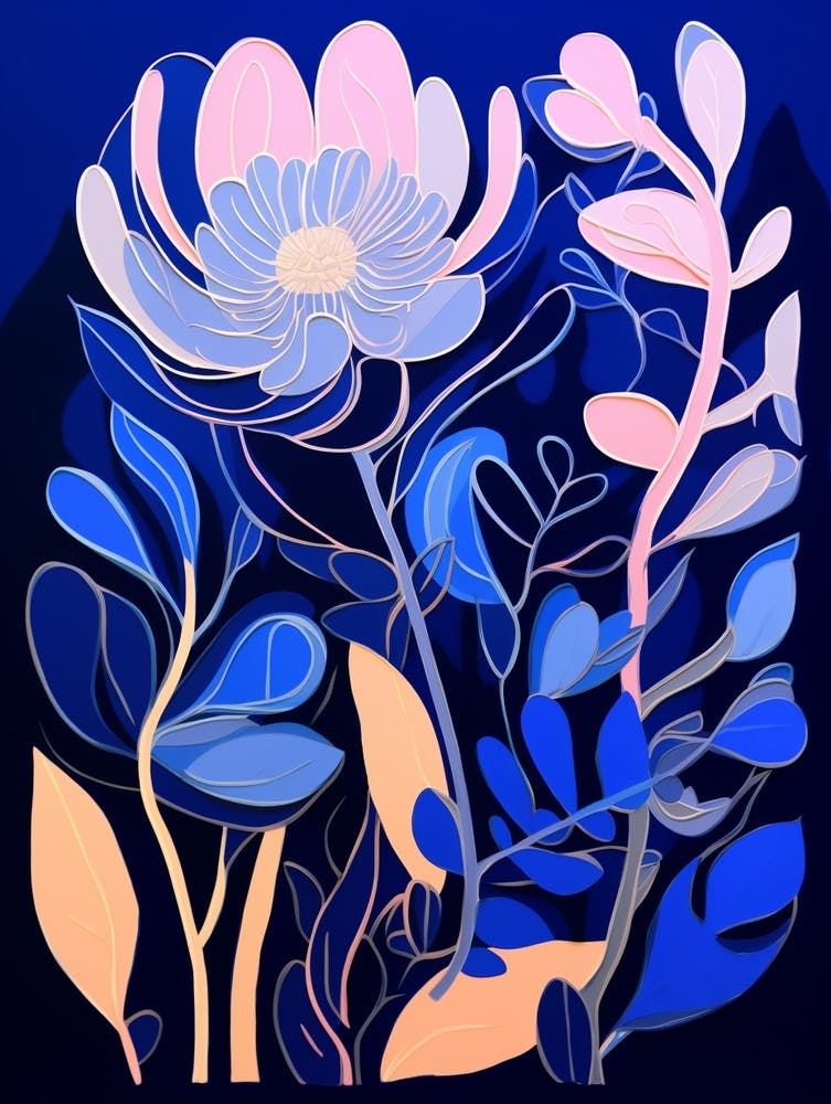 Blue Flower Illustration Protea 3