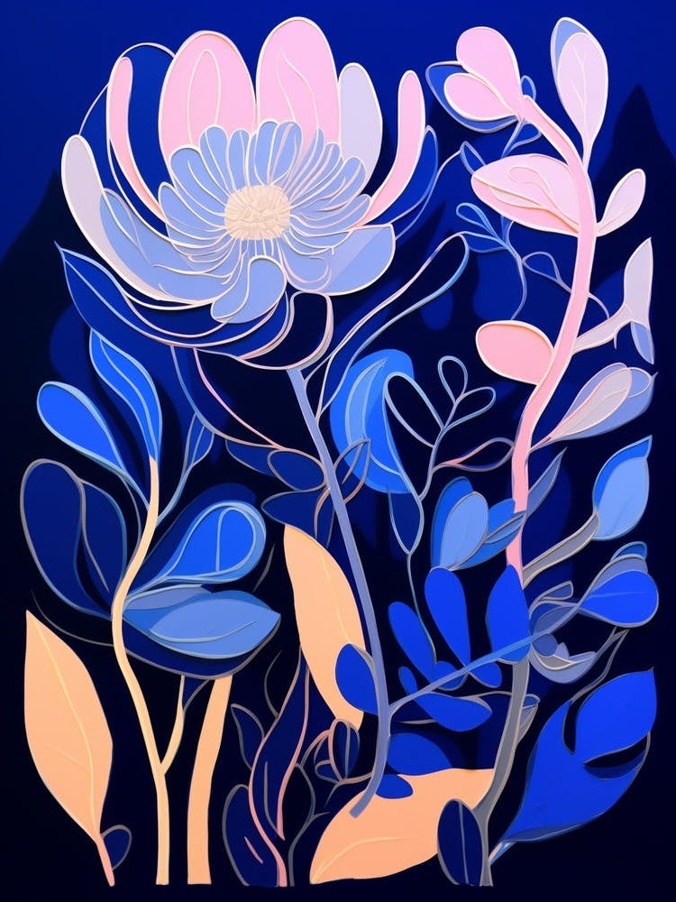 Blue Flower Illustration Protea 3