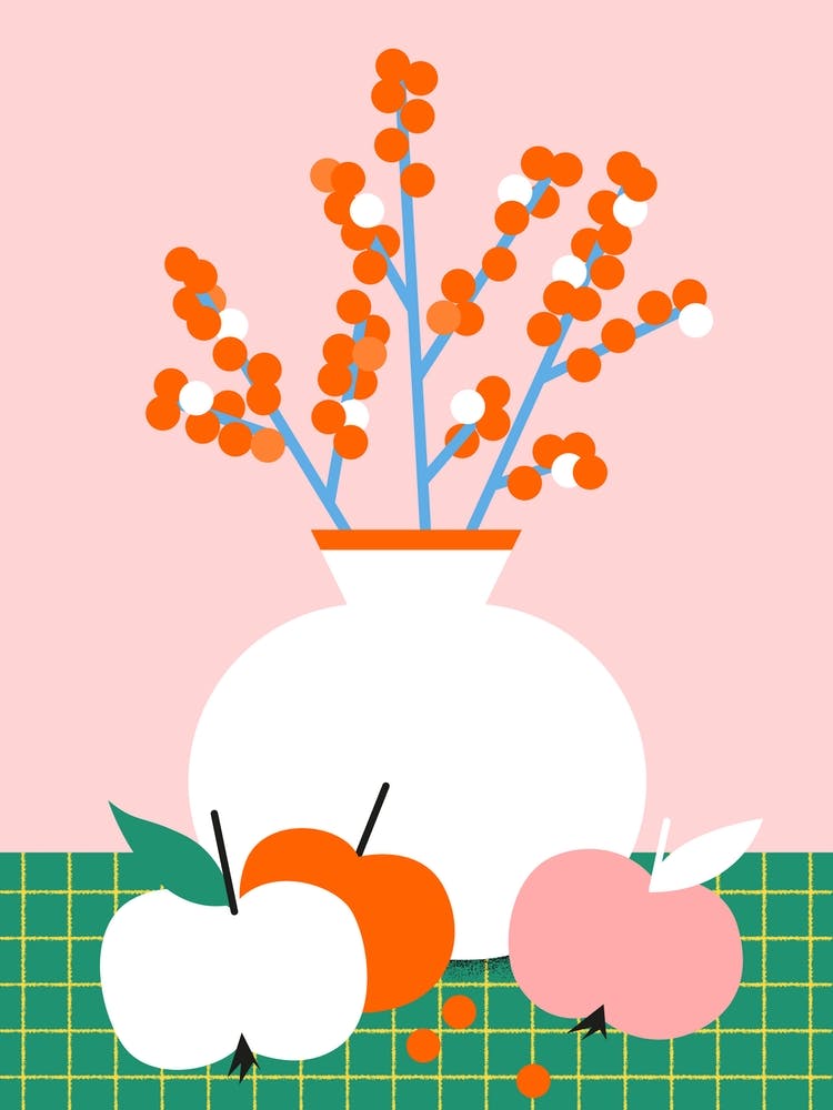 Vase Apples Ilex Rose