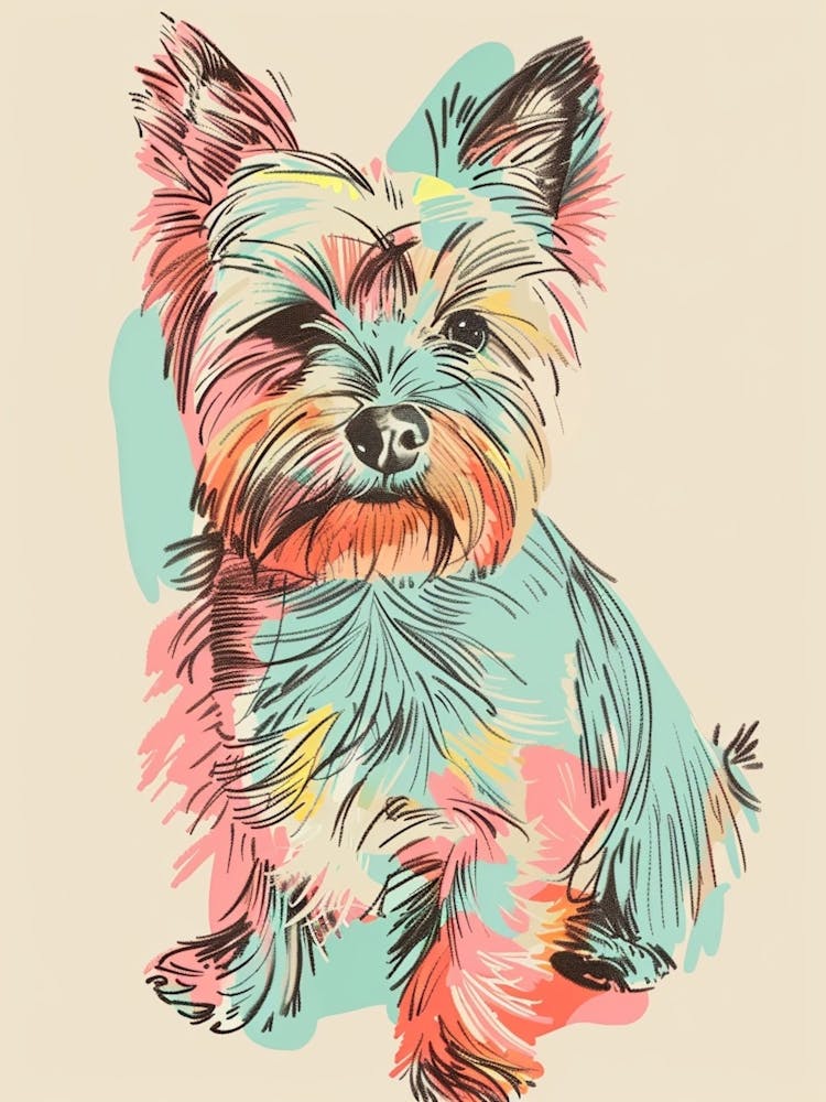 Yorkshire Terrier Dog Pastel Line Painting 3