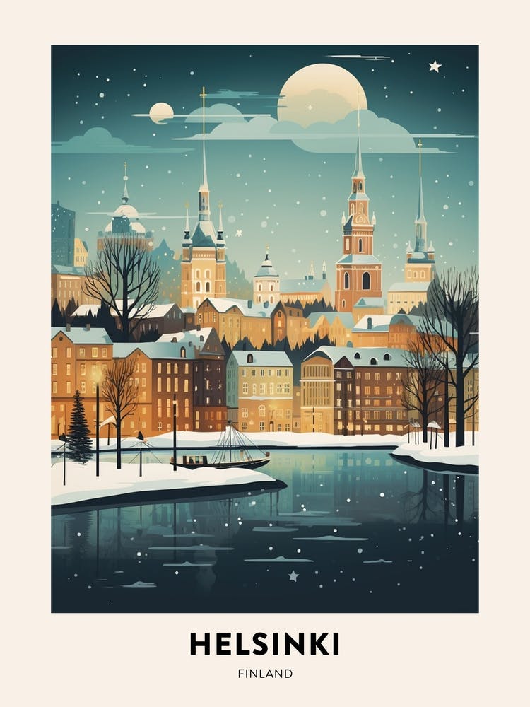 Winternacht Reiseposter Helsinki Finnland 3