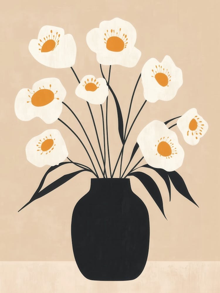 Flowers In A Black Vase