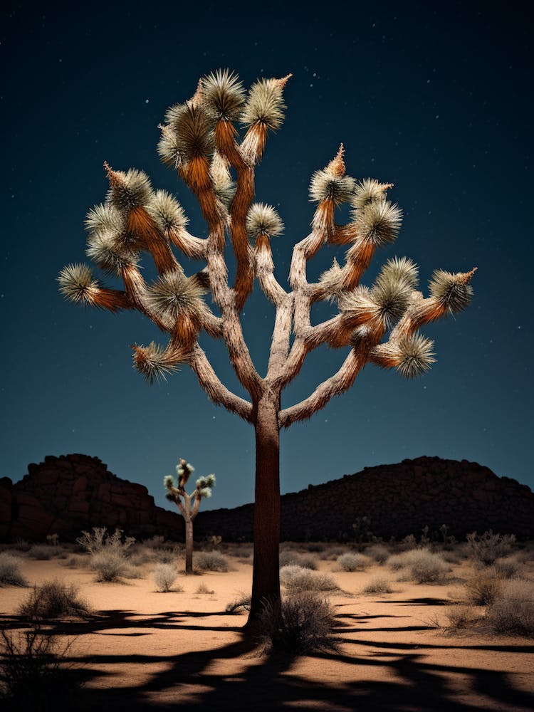 Photograph Of A Joshua Tree At Night  In A Sandy Desert 3