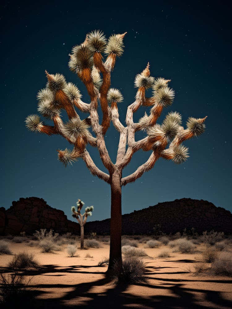 Photograph Of A Joshua Tree At Night  In A Sandy Desert 3