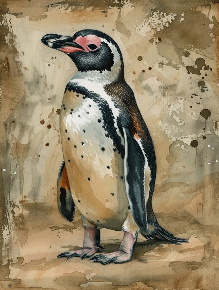 Humboldt Penguin Robben Island Watercolour Painting 1