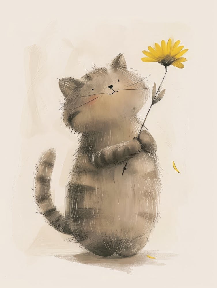 Cat Holding A Flower