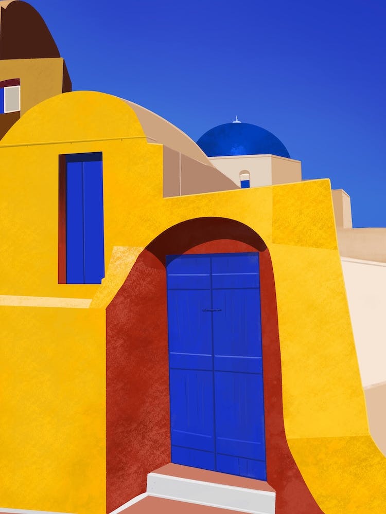 Blaue Türen und Gelbe Wände Santorini
