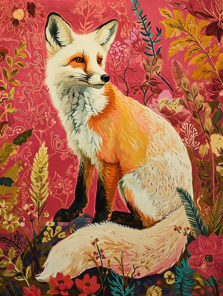 Floral Animal Painting Arctic Fox 4