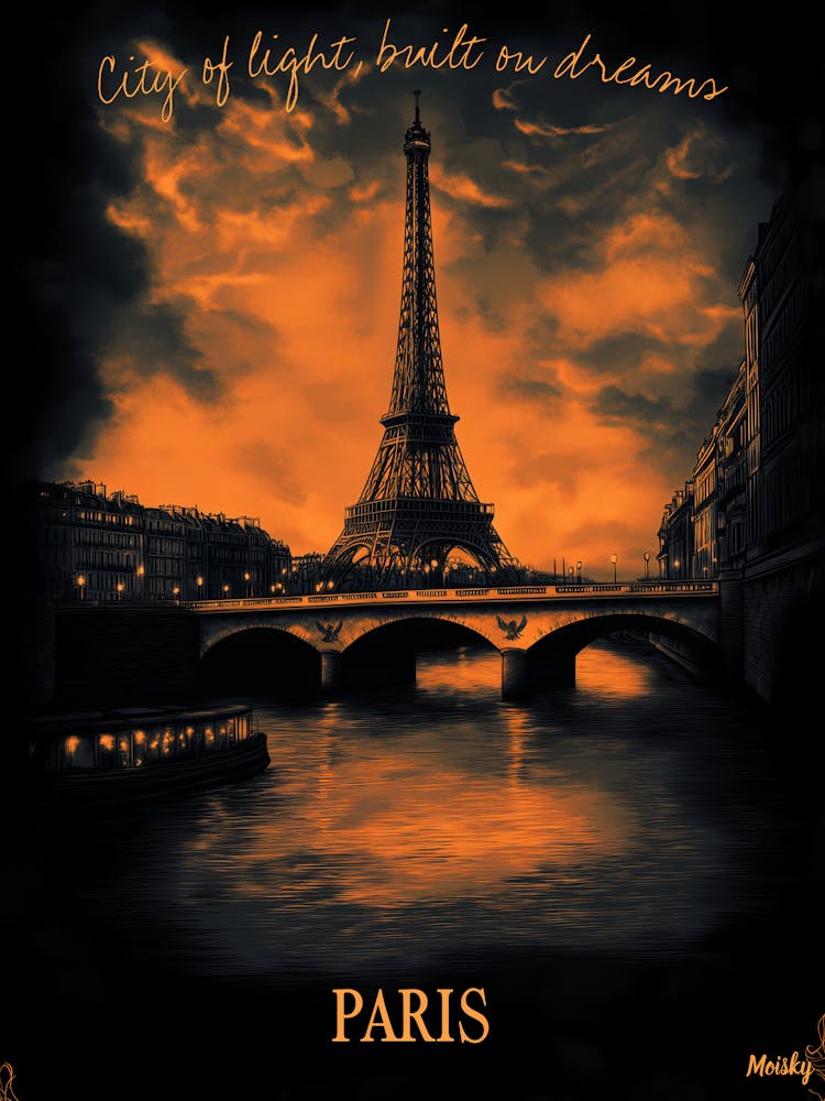 Paris At Dusk Charcoal Monochrome Art Elegant Poster (Front)