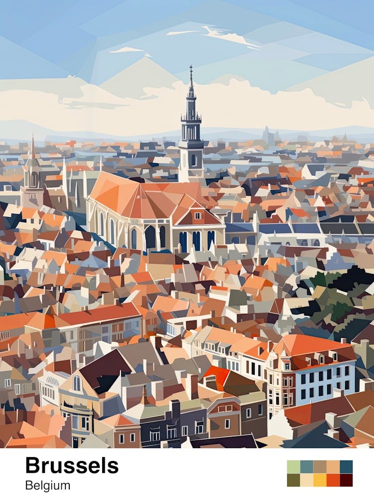 Brussels, Belgium, Geometric Illustration 1 Poster