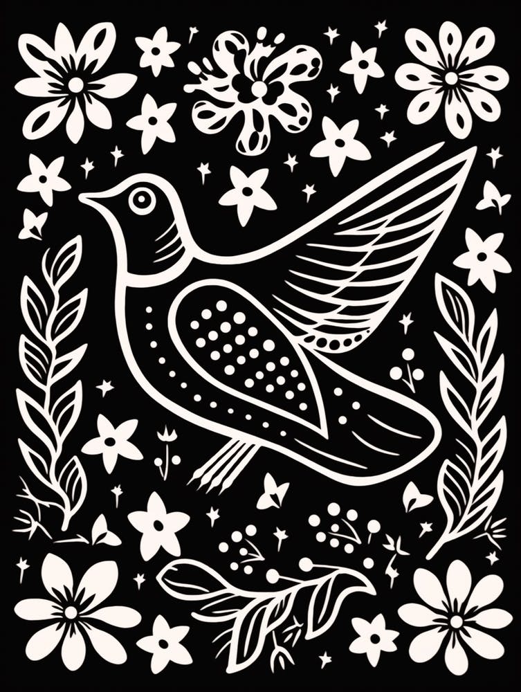 B&W Bird Linocut Dove 3