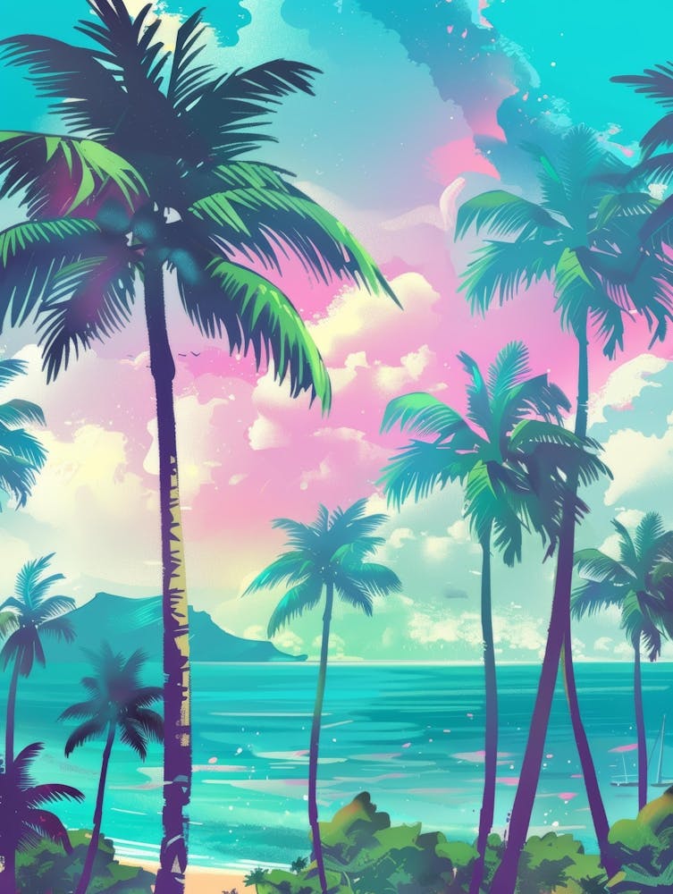Tropical Beach With Palm Trees