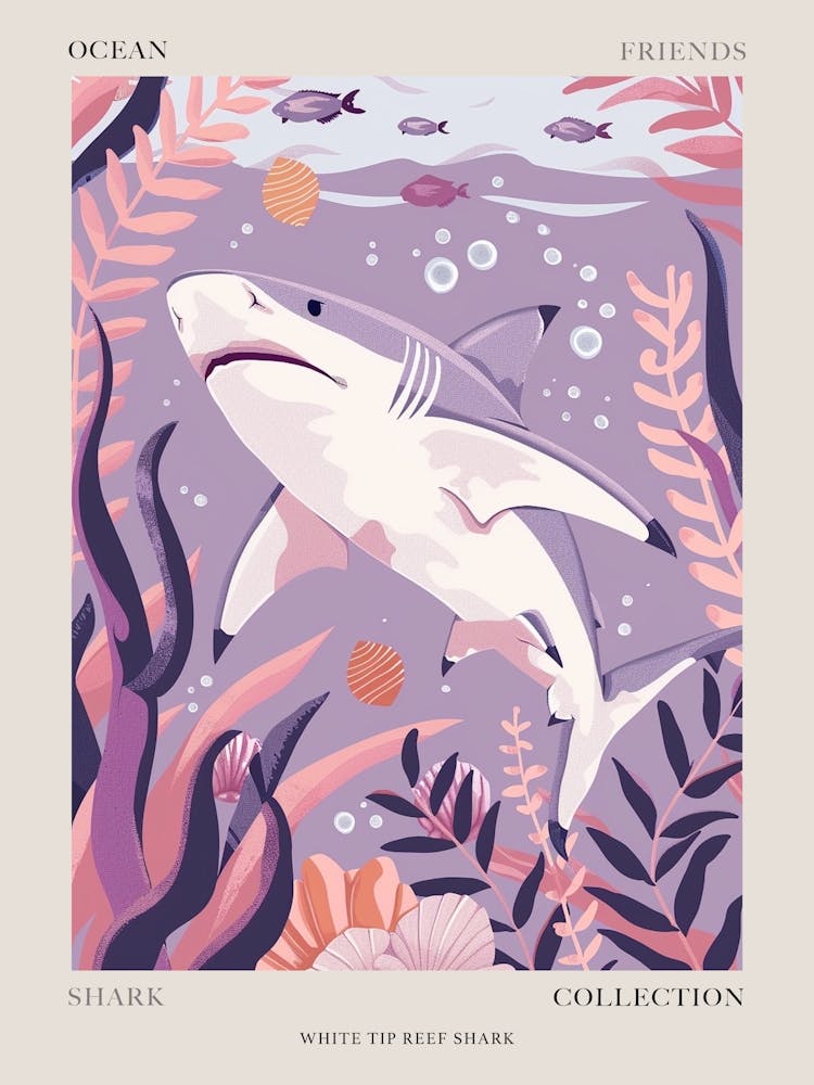 Purple White Tip Reef Shark Illustration 1 Poster