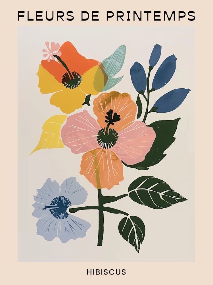 Spring Floral French Poster  Hibiscus 2