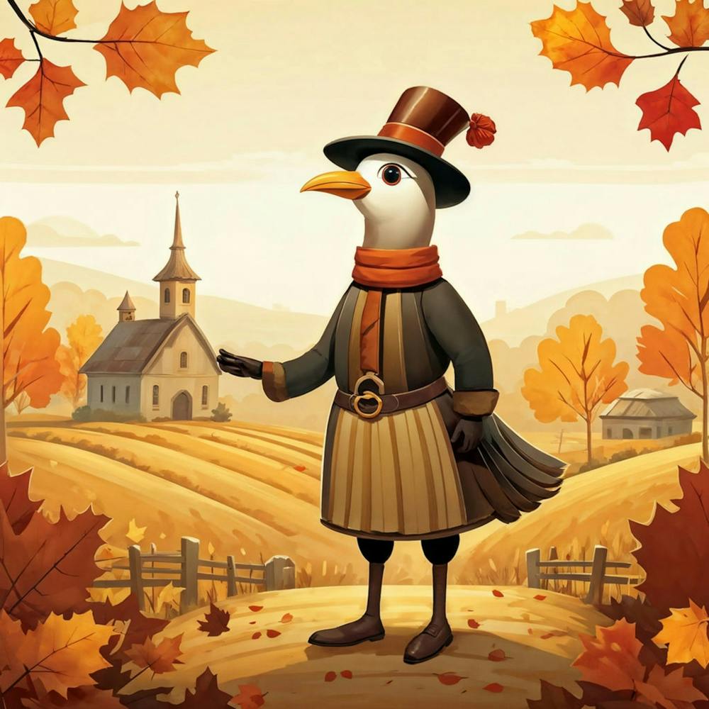 An Endearing Cartoon Character Of A Pilgrim Bird Typically Found Around A Thanksgiving Feast Situa (1)