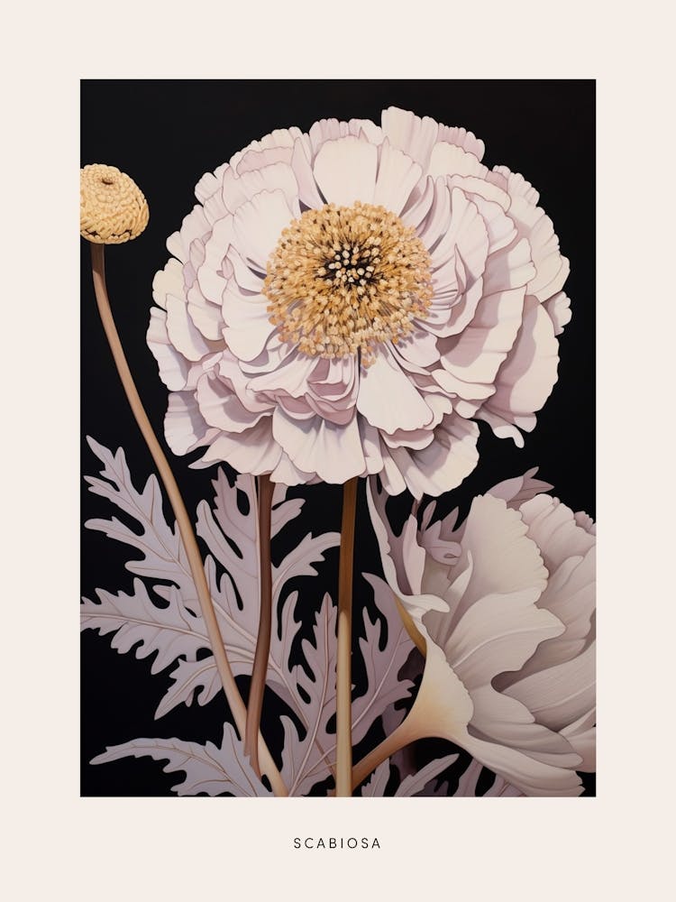 Flower Illustration Scabiosa 2 Poster