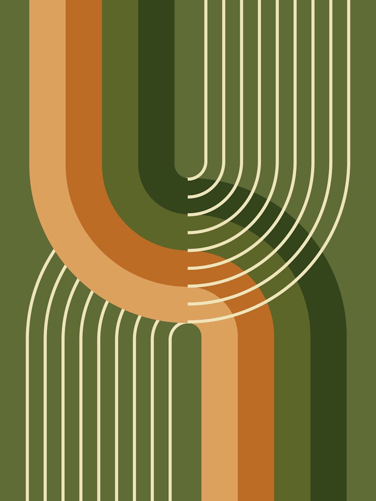 Midcentury Modern Geometric Rainbow Abstract Vi In Terracotta Brown Sage 01