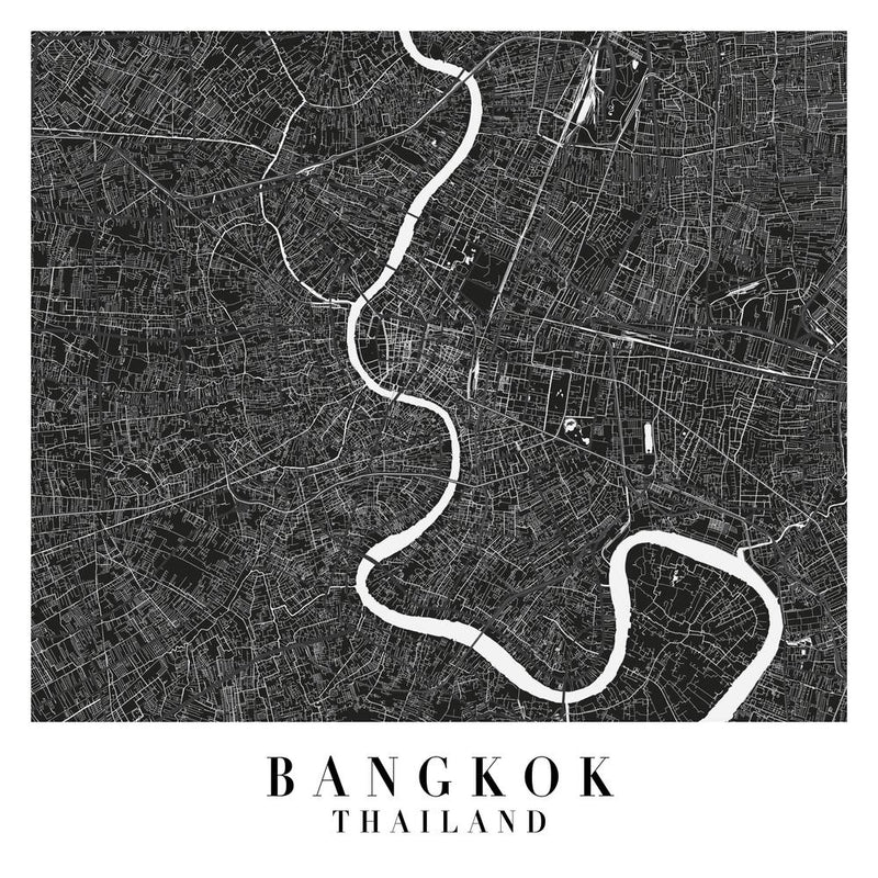 Bangkok Thailand Minimal Black Mono Street Map  Square