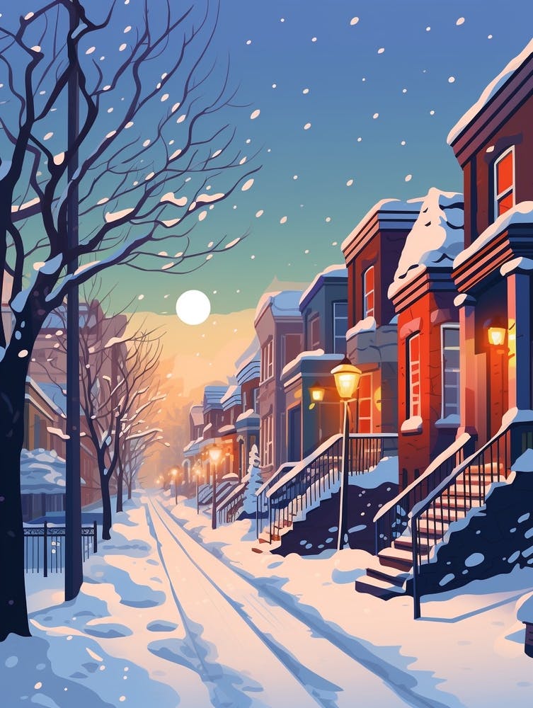 Winter Travel Night Illustration Toronto Canada 3