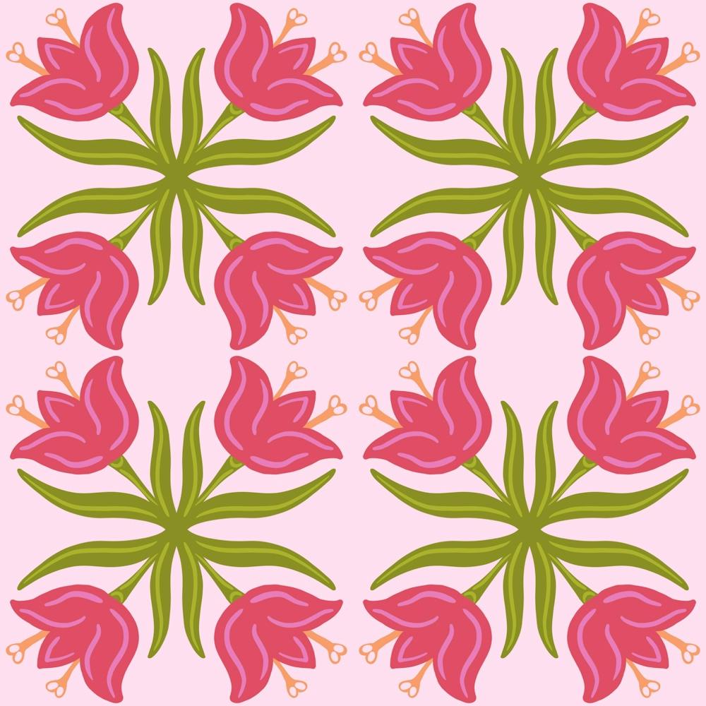 Vintage vibe modern bold pink tulips floral tile