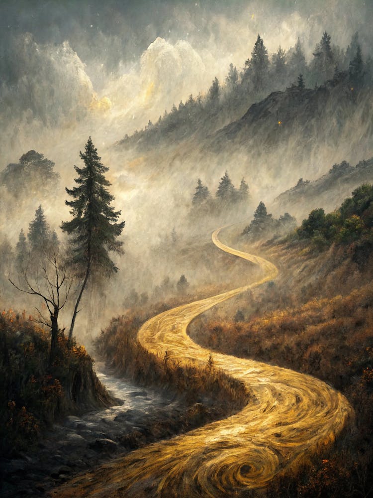 Oil Painting Style Abstract Fog Swirl With Texture