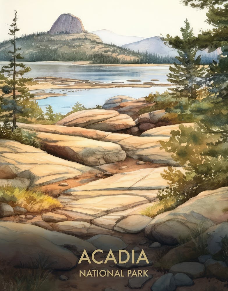 Acadia National Park Watercolour Vintage Travel Poster 3