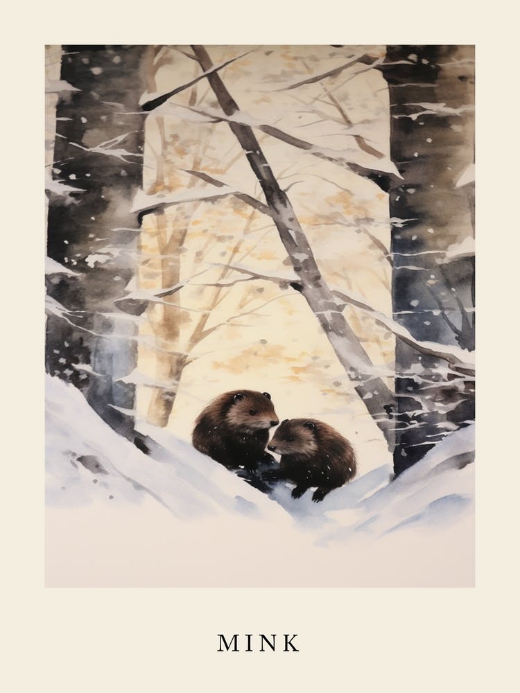 Winter Watercolour Mink 1 Poster
