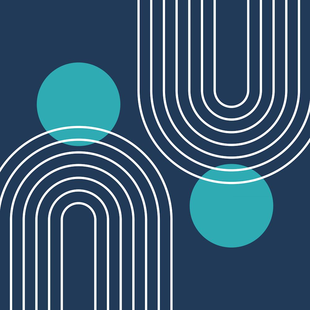 Mid Century Modern Geometric C29 In Teal Navy Blue (Rainbow And Sun Abstract) 02