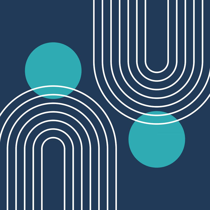Mid Century Modern Geometric C29 In Teal Navy Blue (Rainbow And Sun Abstract) 02