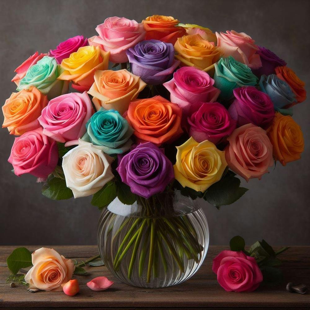 Multi colored Roses A Dozen